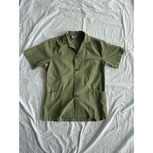Vintage 1960s Tropi-Cool Green Utility Camp Shirt Short Sleeve Small